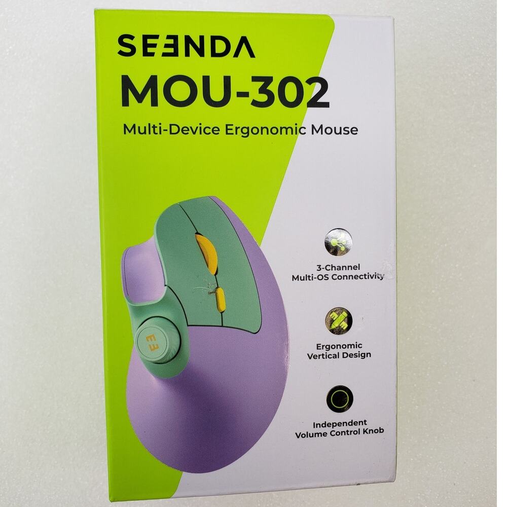 SEENDA Multi-Device Ergonomic Wireless Mouse (Model MOU-302, Purple/Mint/Yellow)